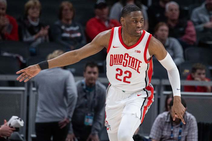 Ohio State Buckeyes guard Malaki Branham (22) in the second half against the Penn State Nittany Lions at Gainbridge Fieldhouse.